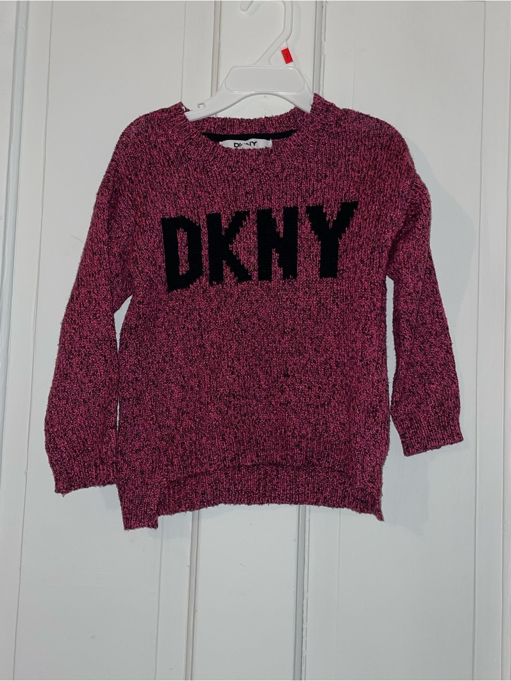 DKNY Marled Pink Crewneck Sweater with Black Logo Size 4T